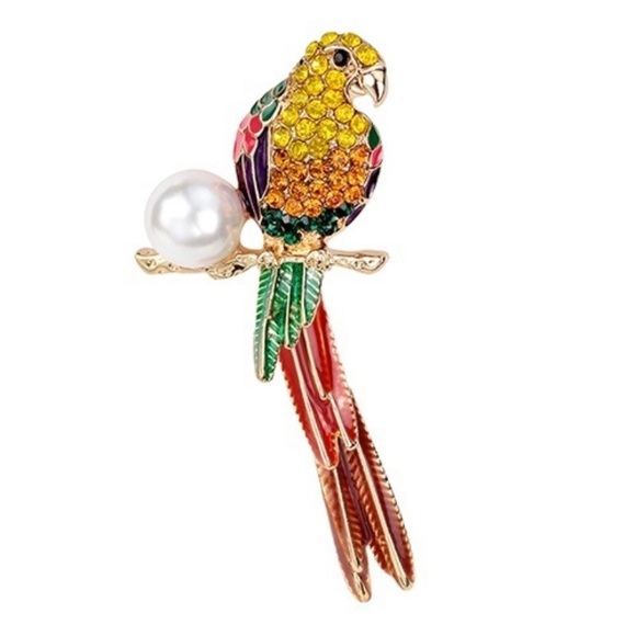 Sparkle Tropical Parrot Pearl Pin Brooch Bling - Picture 5 of 6